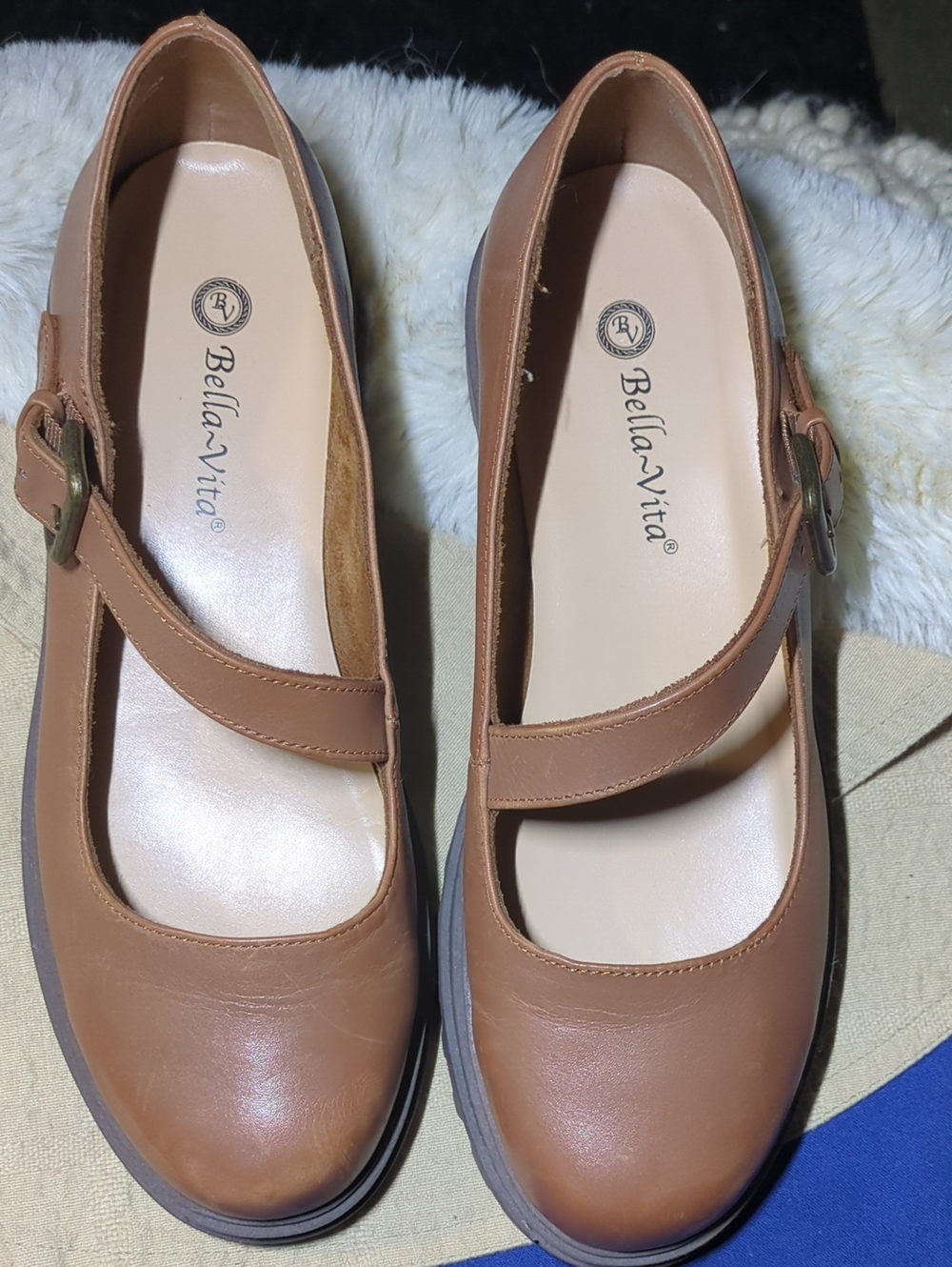 Bella Vita Tan Leather Mary Jane Loafers NOW ONLY $50